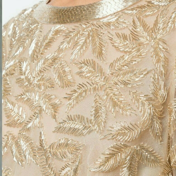 *$11,790 NEW R18 OSCAR DE LA RENTA CHAMPAGNE GOLD LEAF BEAD GOWN US 6, 12 - Picture 7 of 15